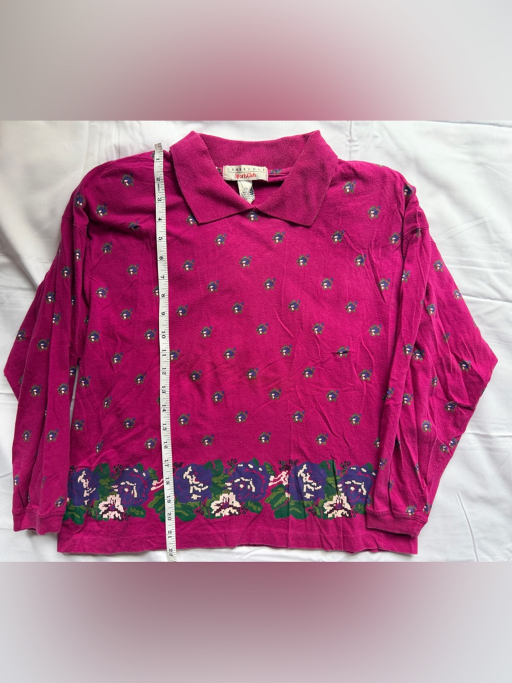 Vintage Pink Floral Long Sleeve Polo Top